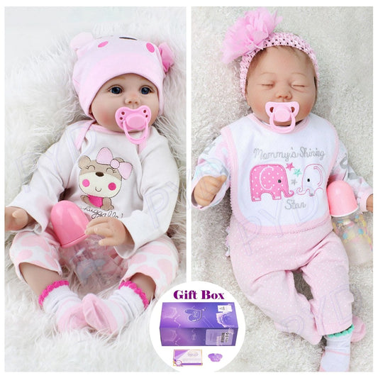 22" Reborn Dolls Realistic Baby Girl Doll Twins Silicone Vinyl Newborn Baby Gift