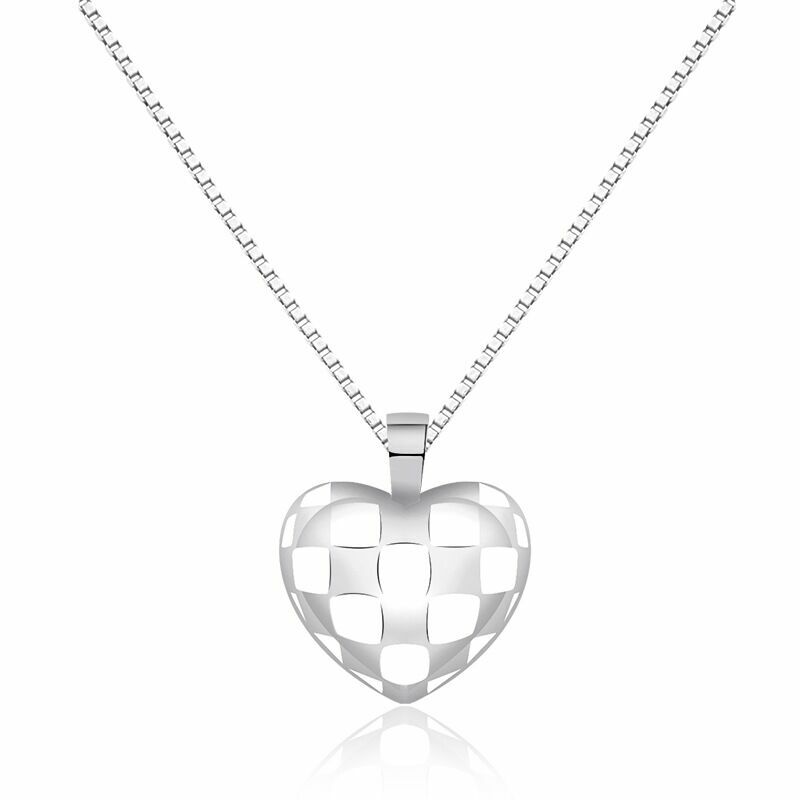 925 Sterling Silver Checkerboard Heart Pendant Necklace Women Jewellery Gift UK