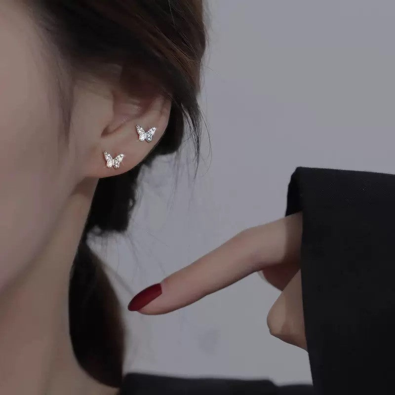 925 Sterling Silver Crystal Butterfly Stud Earrings Jewellery Women Girls Gift