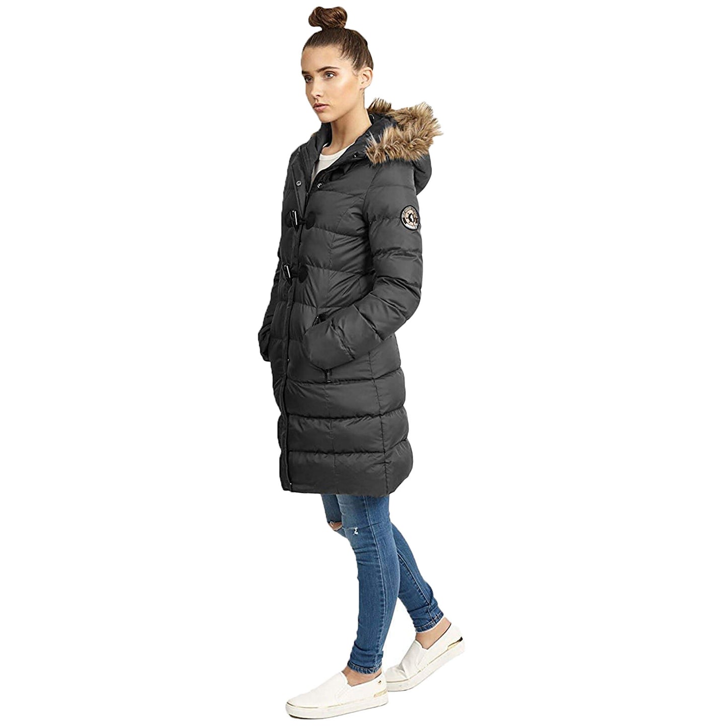 LADIES PUFFER JACKET WOMENS PADDED PUFFA FUR HOODED QUILTED BUBBLE PARKA COAT