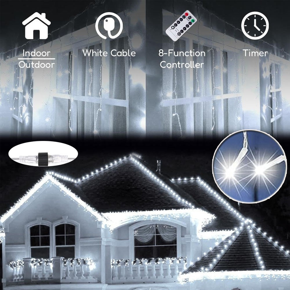 CHRISTMAS LED WHITE SNOWING ICICLE BRIGHT PARTY WEDDING XMAS OUTDOOR LIGHTS
