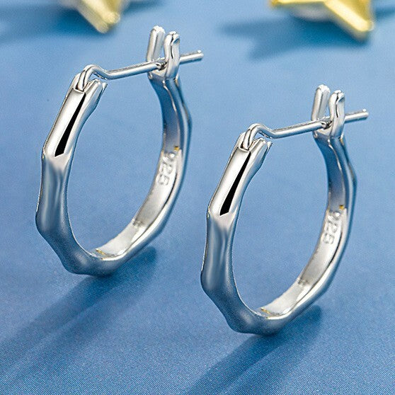 925 Sterling Silver Bamboo Hoop Earrings Women Girls Jewellery Gift UK
