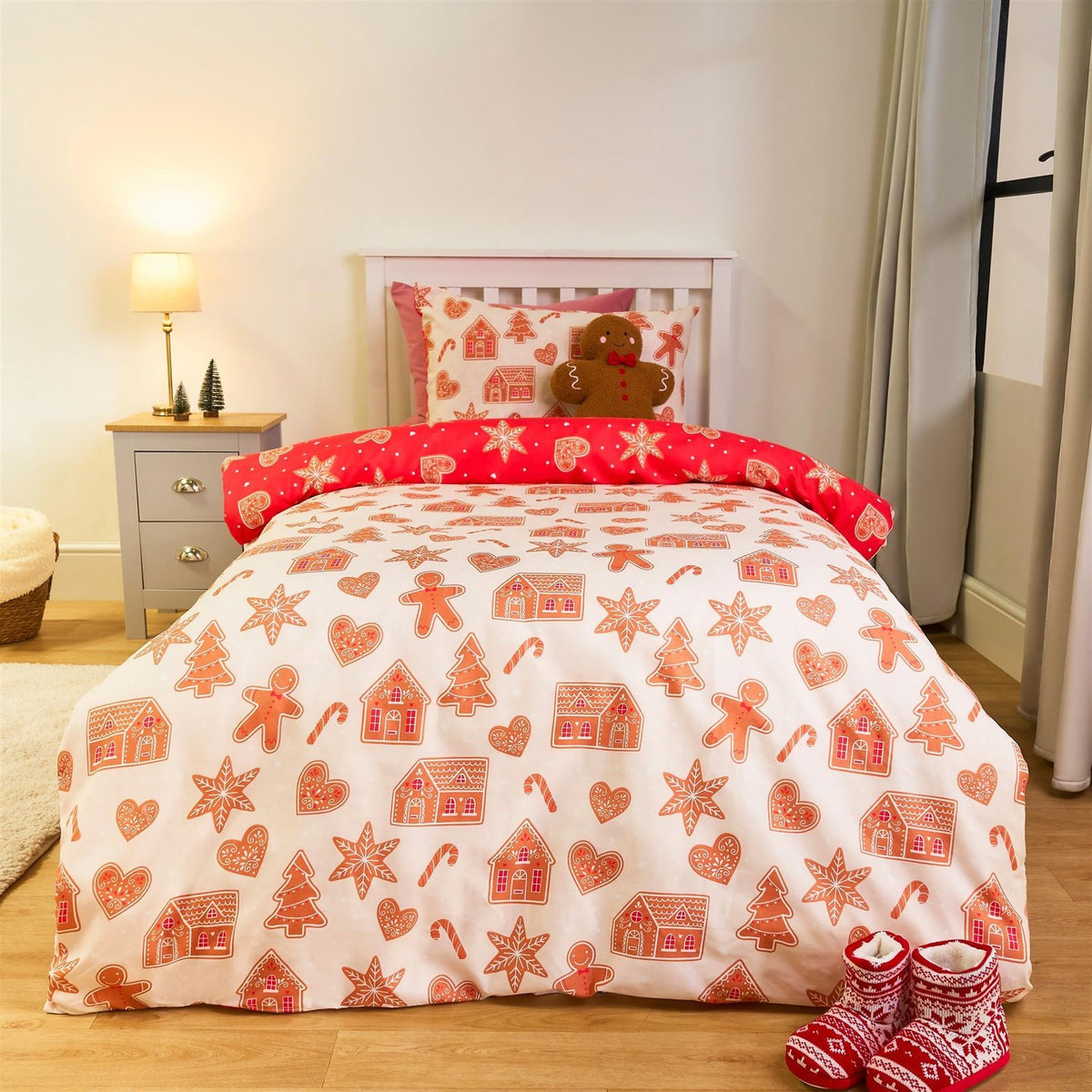 OHS Xmas Reversible Bedding Set Novelty Kids Duvet Cover with Pillowcase Double