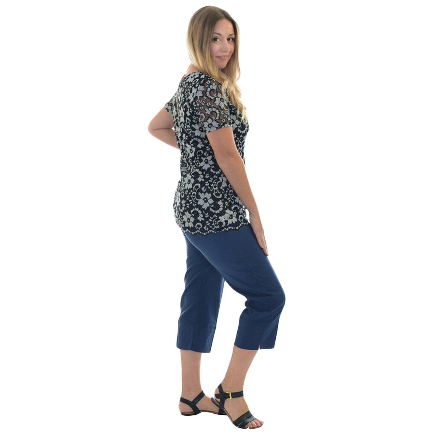 WOMENS LADIES 3/4 TROUSERS STRETCH ELASTICATED WAIST PLAIN CROPPED PLUS BIG SIZE