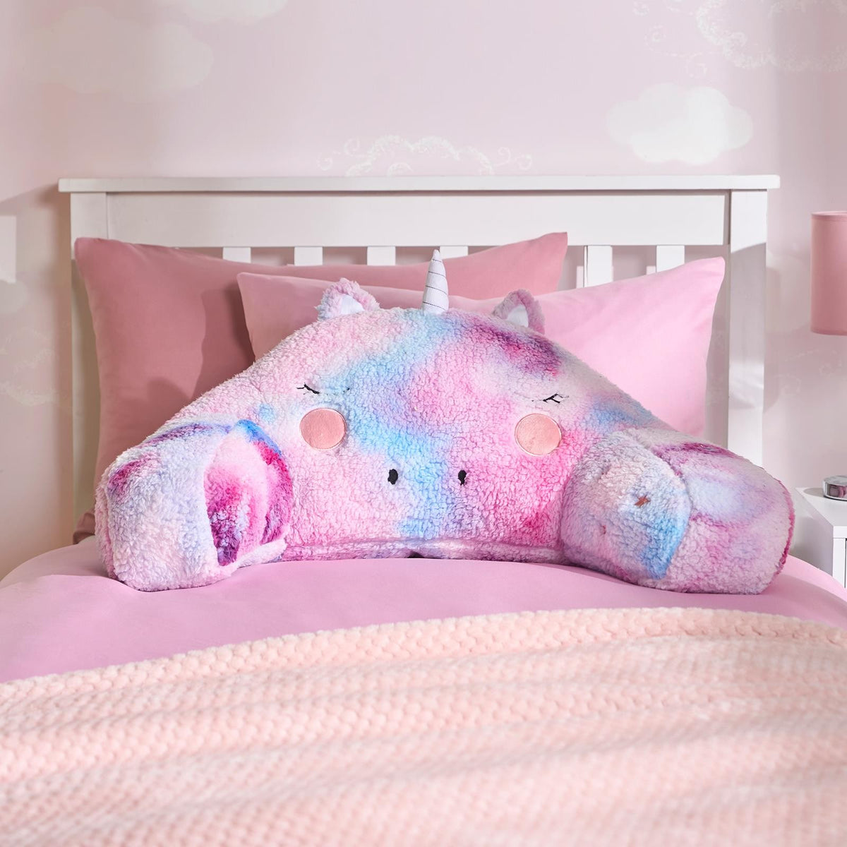 Unicorn Cuddle Cushion Teddy Fleece Reading Bed Pillow Chair Back Support Arms