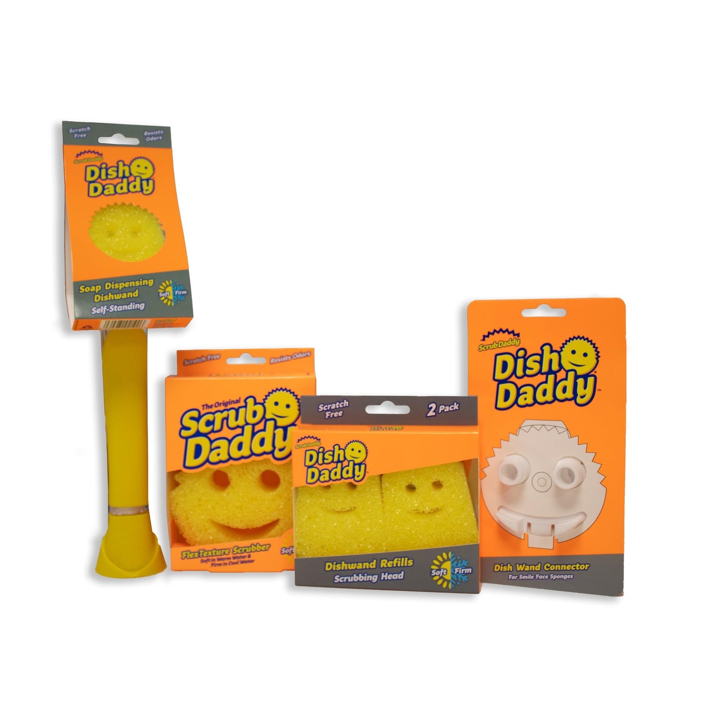 Scrub Daddy Dish Daddy Wand, Refill Heads, Sponge & Connector Head, Soap Disp...