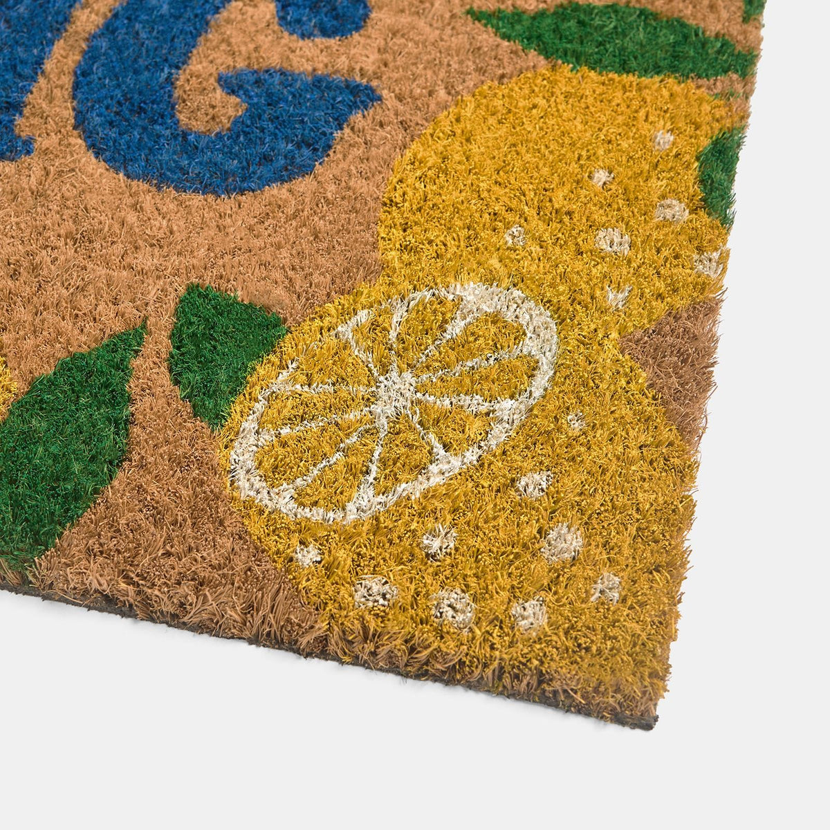 OHS Lemon Print Doormat Hello Spring Slogan Non Slip Indoor Outdoor Coir Rug