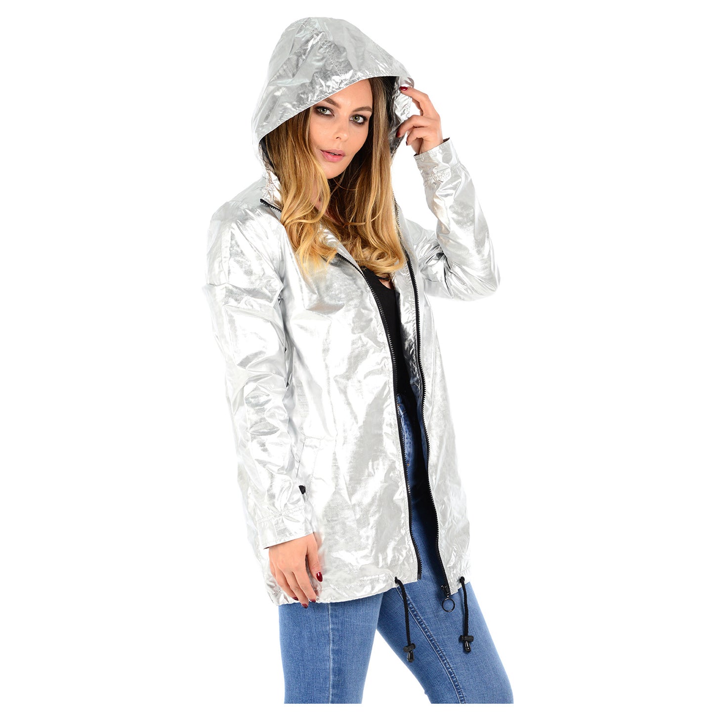 LADIES RAINCOAT WOMENS WATERPROOF FESTIVAL HOODED COAT PARKA RUBBERISED JACKET