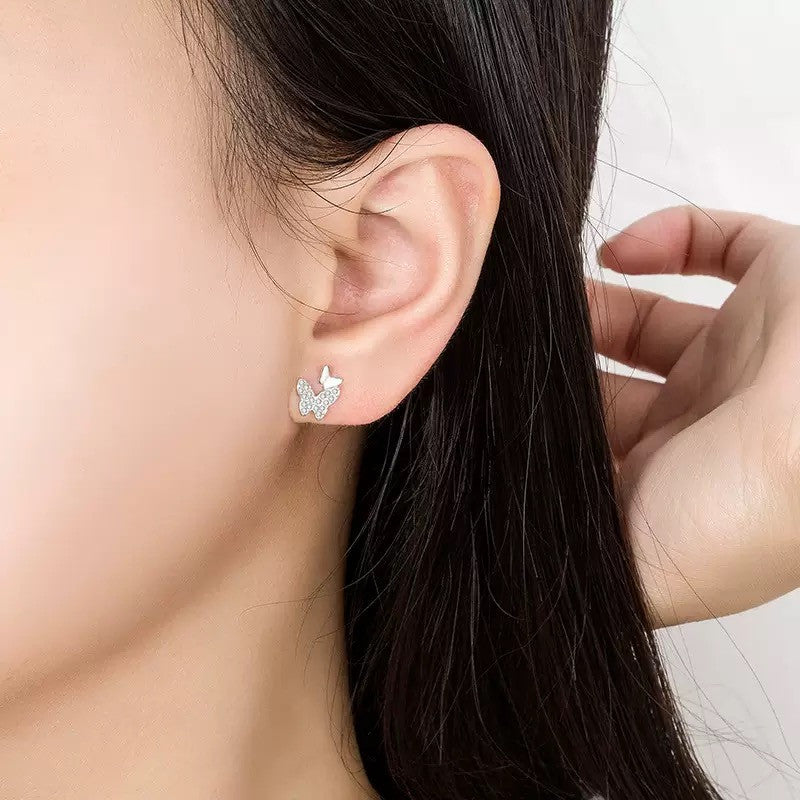 925 Sterling Silver Crystal Butterfly Stud Earrings Jewellery Women Gift UK