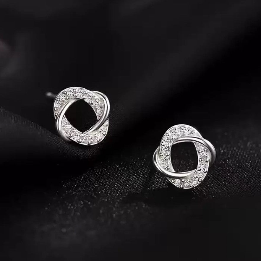 Crystal Swirl Fashion Stud Earrings Women 925 Sterling Silver Jewellery Gift