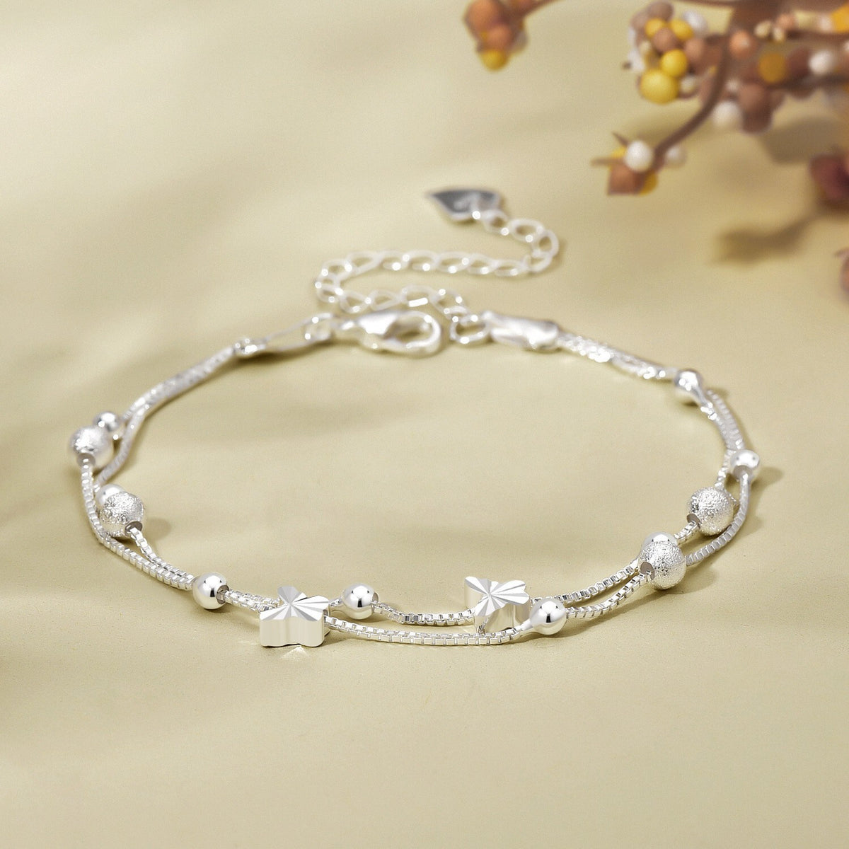 925 Sterling Silver Butterfly Bead Linked Adjustable Bracelet Jewellery Gift