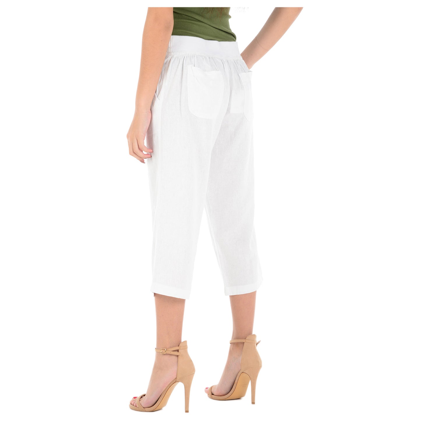 LADIES LINEN 3 QUARTER TROUSER WOMEN CROPPED 3/4 PANTS SUMMER RELAXED FIT SHORTS