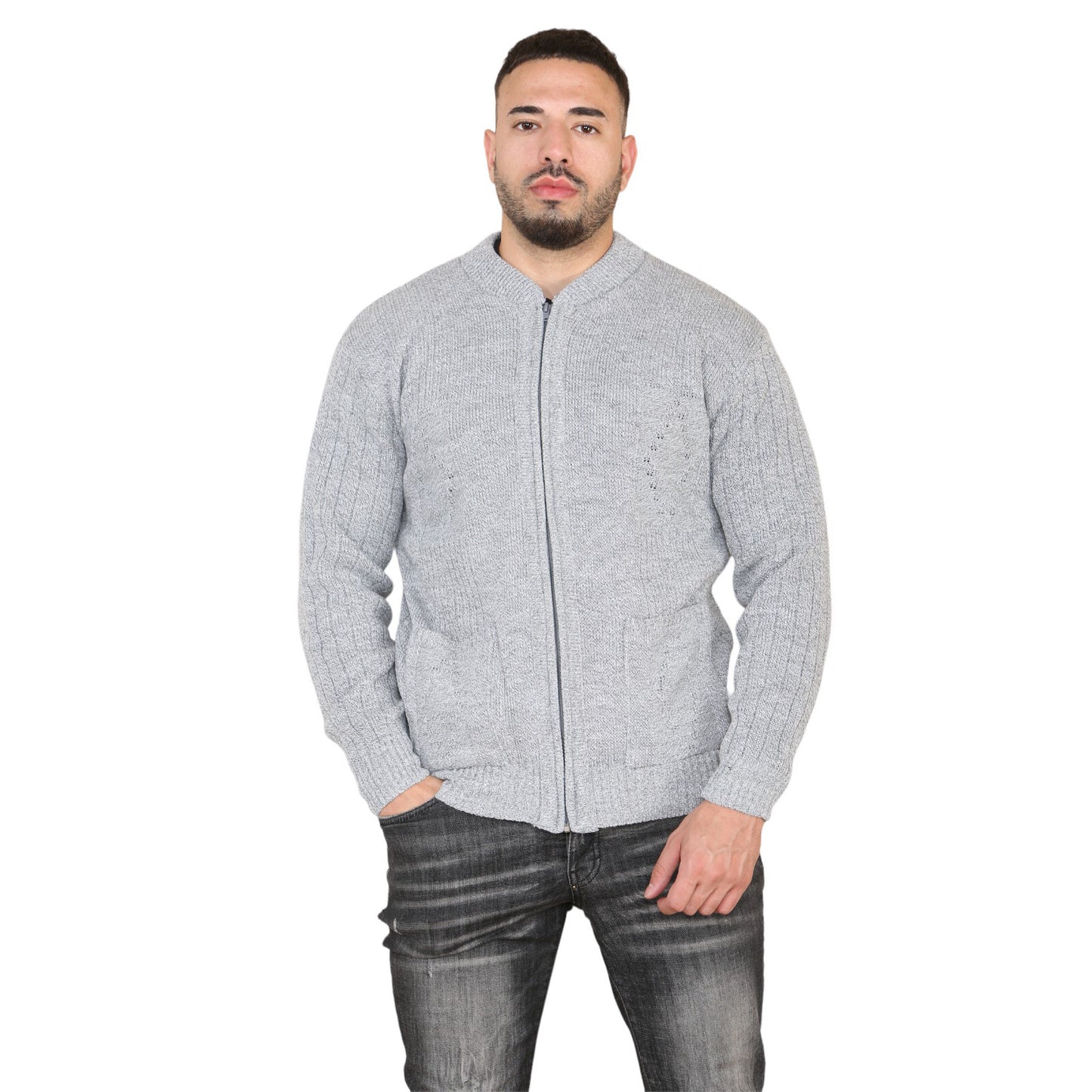 MENS AZTEC PATTERN CARDIGAN ZIP POCKET THICK WINTER WARM SWEATER KNITTED JUMPER