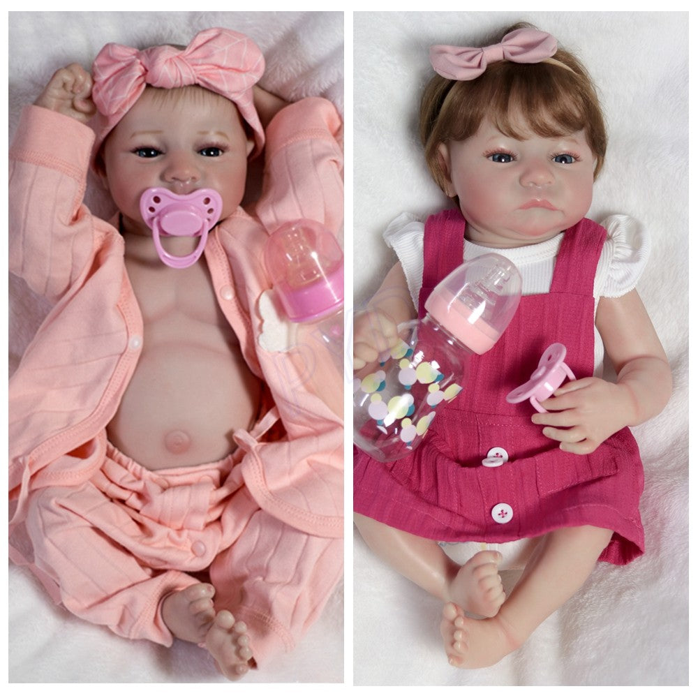 18" Lifelike Reborn Dolls Full Body Vinyl Silicone Newborn Baby Girl Twins Gifts