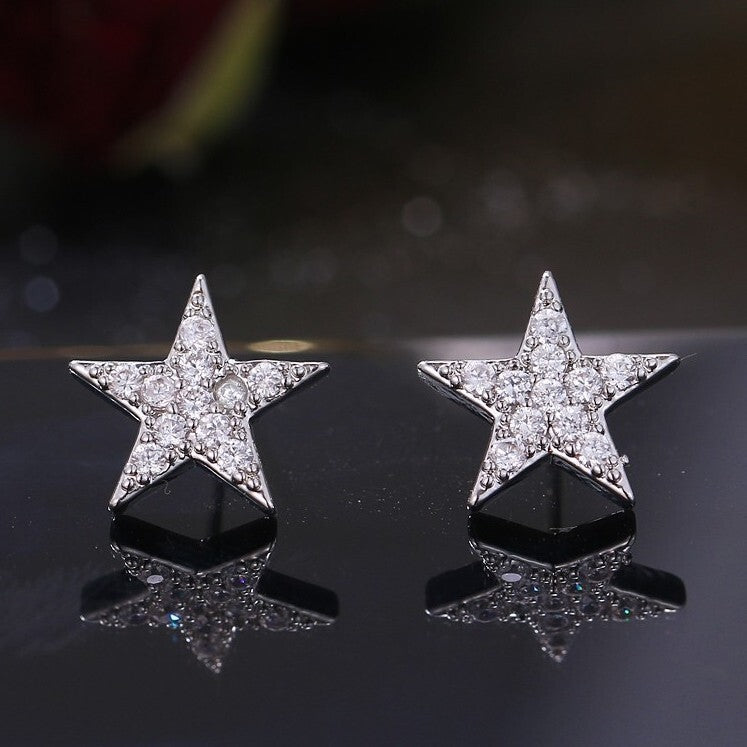 925 Sterling Silver Crystal Star Stud Earrings Women Girls Jewellery Gift UK