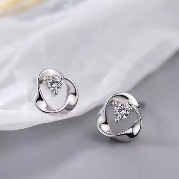 925 Sterling Silver Crystal Swirl Stud Earrings Jewellery Women Girls Gift