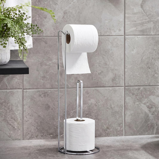 OHS Metal Toilet Roll Holder Freestanding Bathroom Storage Organiser