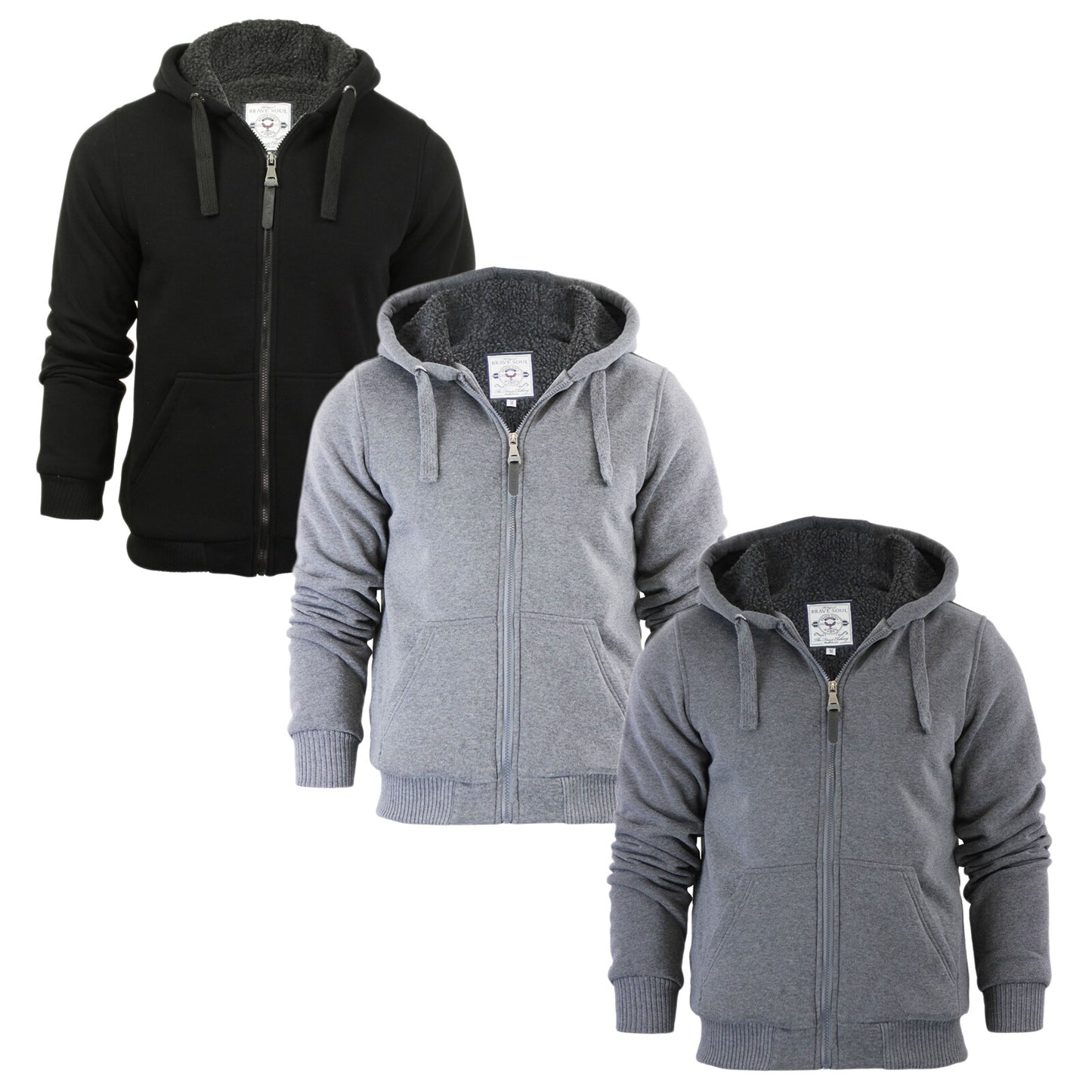 MENS HOODED PADDED SWEATSHIRT HOODY SHERPA FLEECE FUR LINED JUMPER JACKETS TOPS