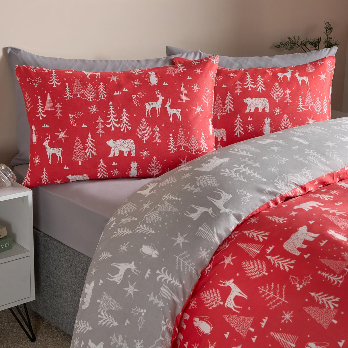 Scandi Duvet Cover Bedding Set Reversible Christmas Quilt Single Double King Bed