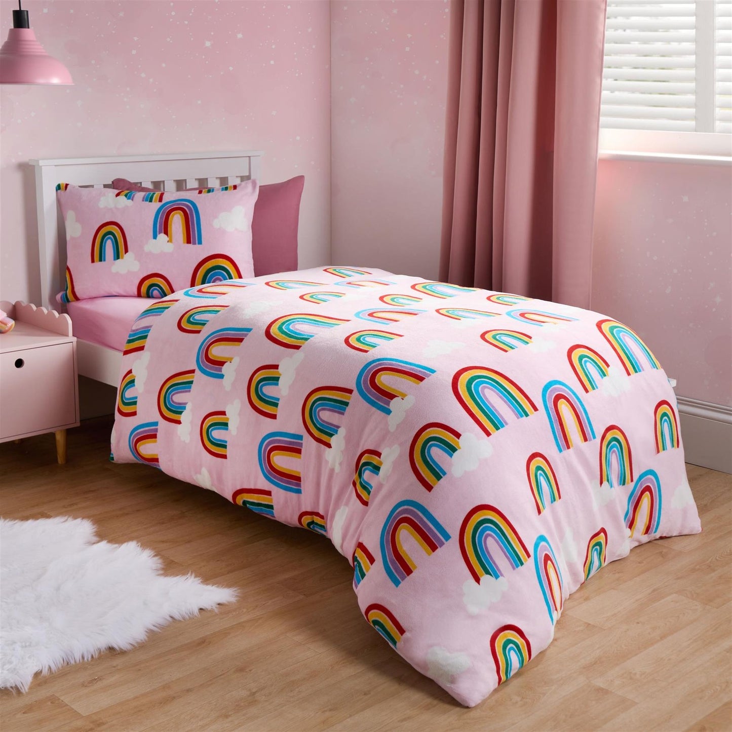 OHS Rainbow Duvet Cover Set Warm Teddy Fleece Supersoft Thermal Bedding