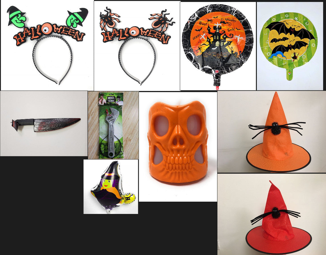10PCS Halloween Party Accessories Kit Headbands Hats Mask Balloons Decor Props