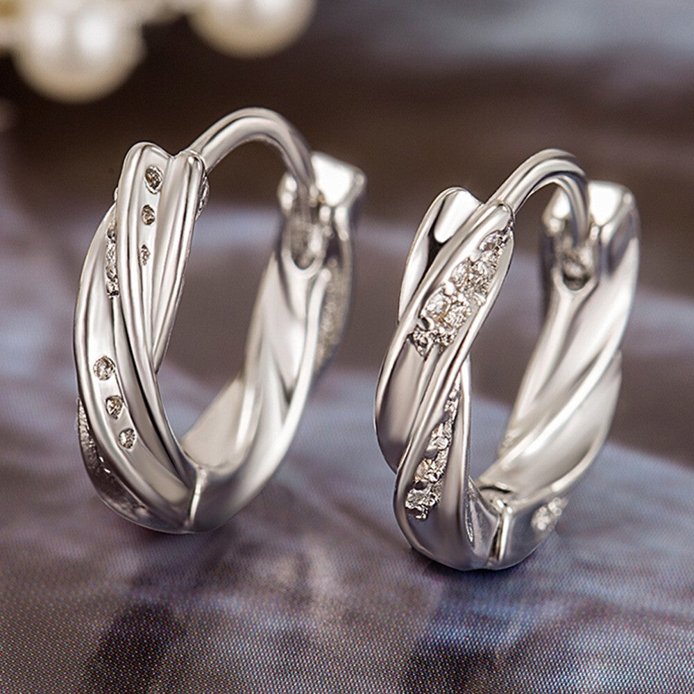 925 Sterling Silver Crystal Hoop Earrings Women Girls Jewellery Gift UK