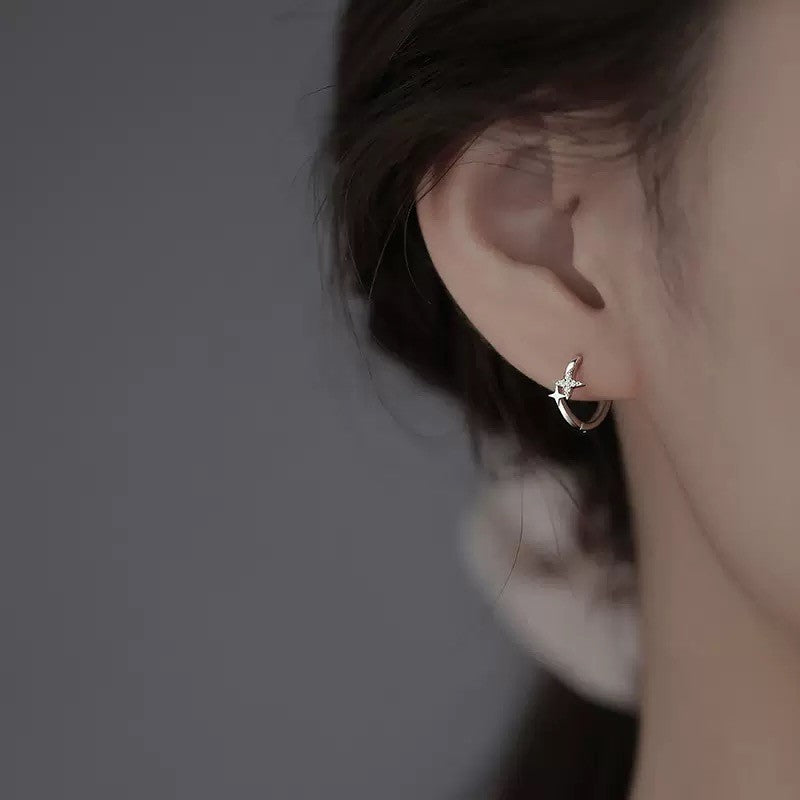 925 Sterling Silver Crystal Star Hoop Earrings Jewellery Women Girls Gift UK