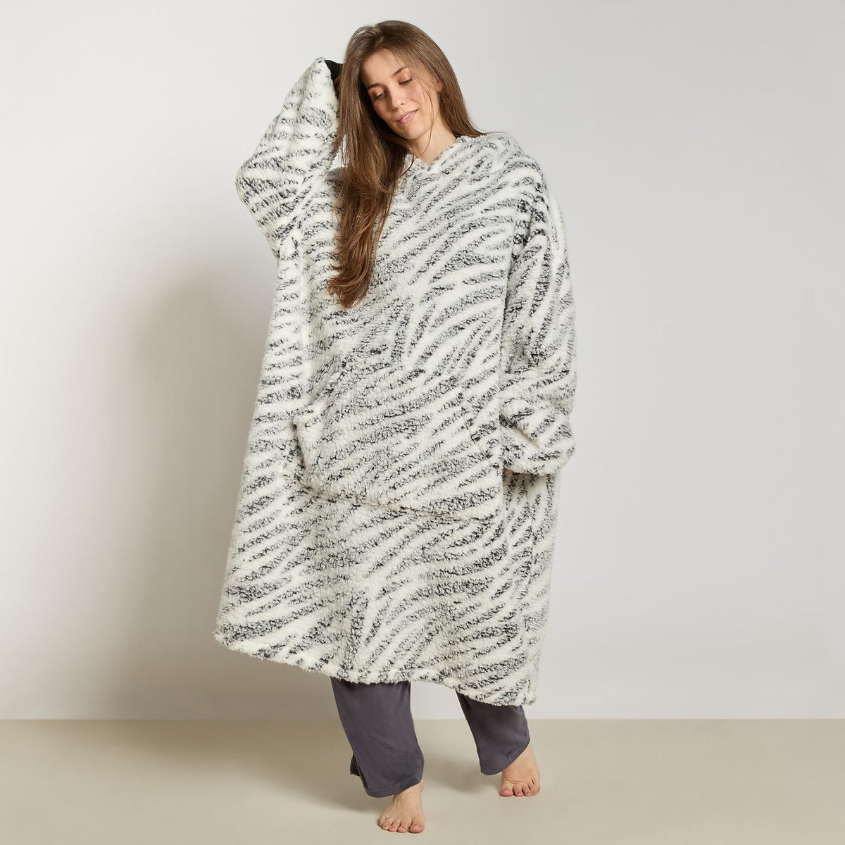 OHS Animal Prints Hoodie Blanket Sherpa Lined Fleece Wearable Throw