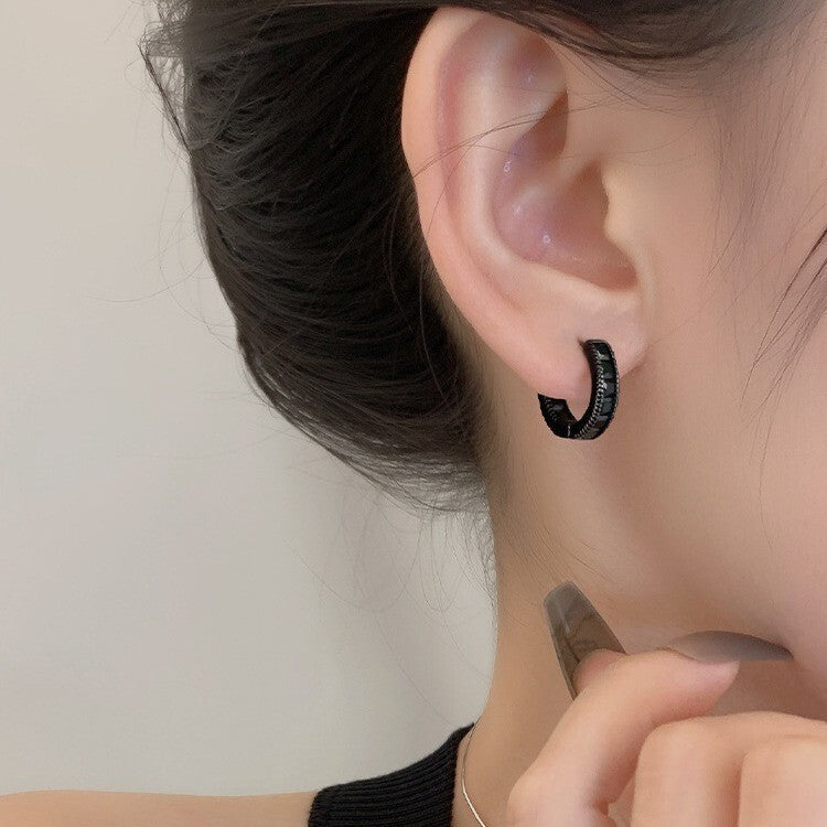 925 Sterling Silver Black Crystal Hoop Earrings Jewellery Women Girls Gift UK