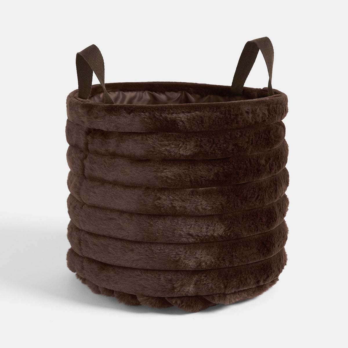 OHS Ribbed Storage Basket with Handles Faux Fur Compact Bucket Organiser