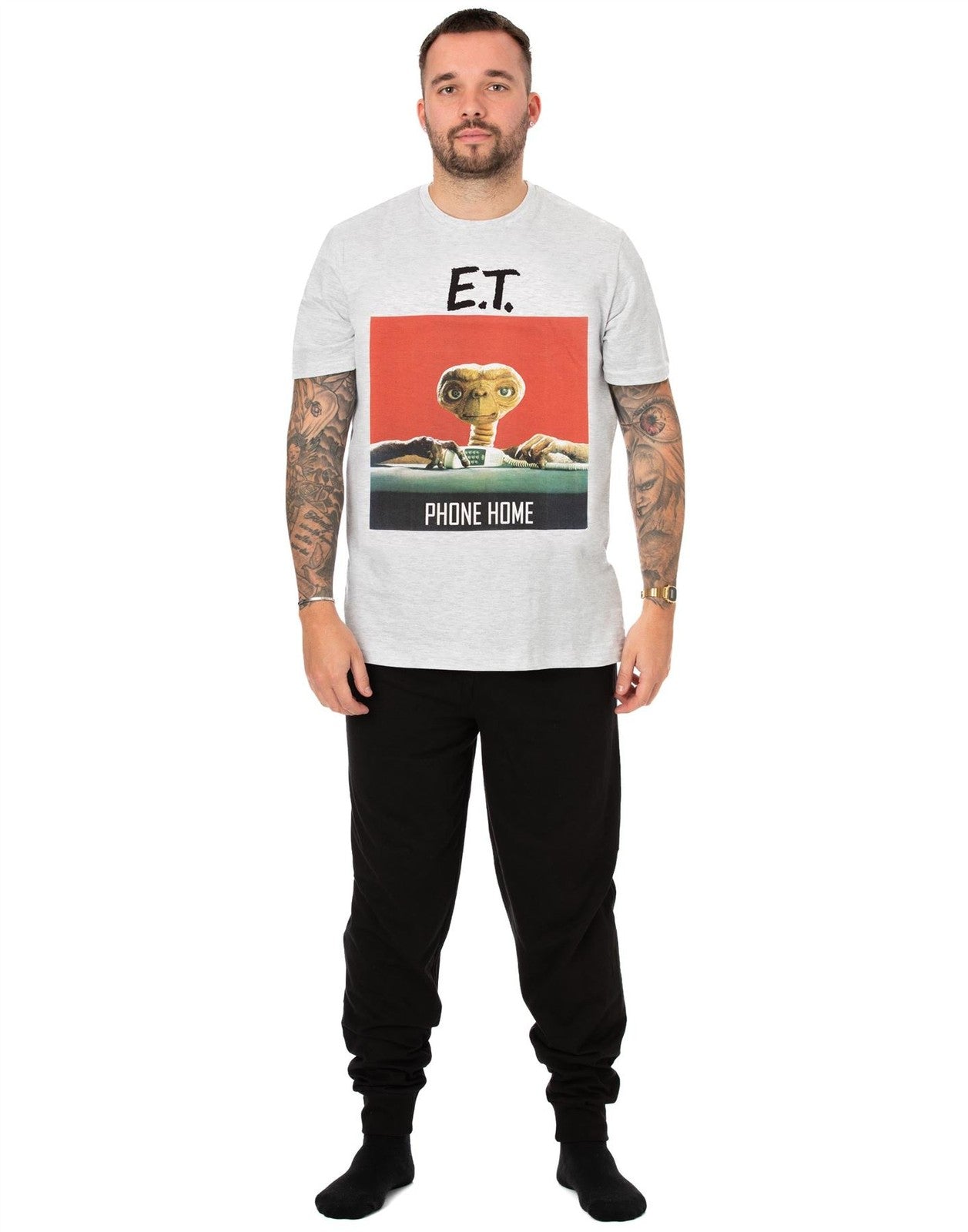 ET Short Sleeve Long Leg Pyjama Set | Mens Grey Black | Official Merch