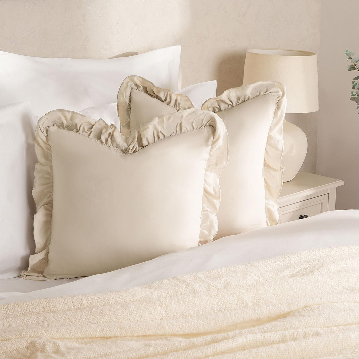 OHS Frill Cushion Covers Faux Linen Soft Square Pillowcases Home Decor Multipack