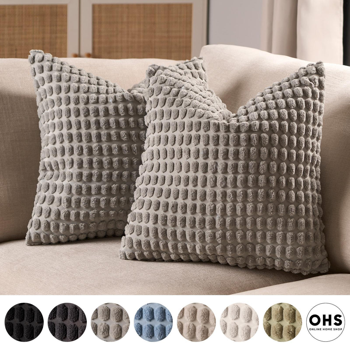 OHS Bobble Cushion Covers Soft Fleece Square Pillowcases Winter Home Decor