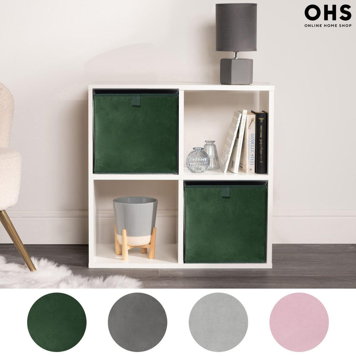 OHS Multi Pack of Matte Velvet Storage Boxes Stylish Foldable Set Square Cube
