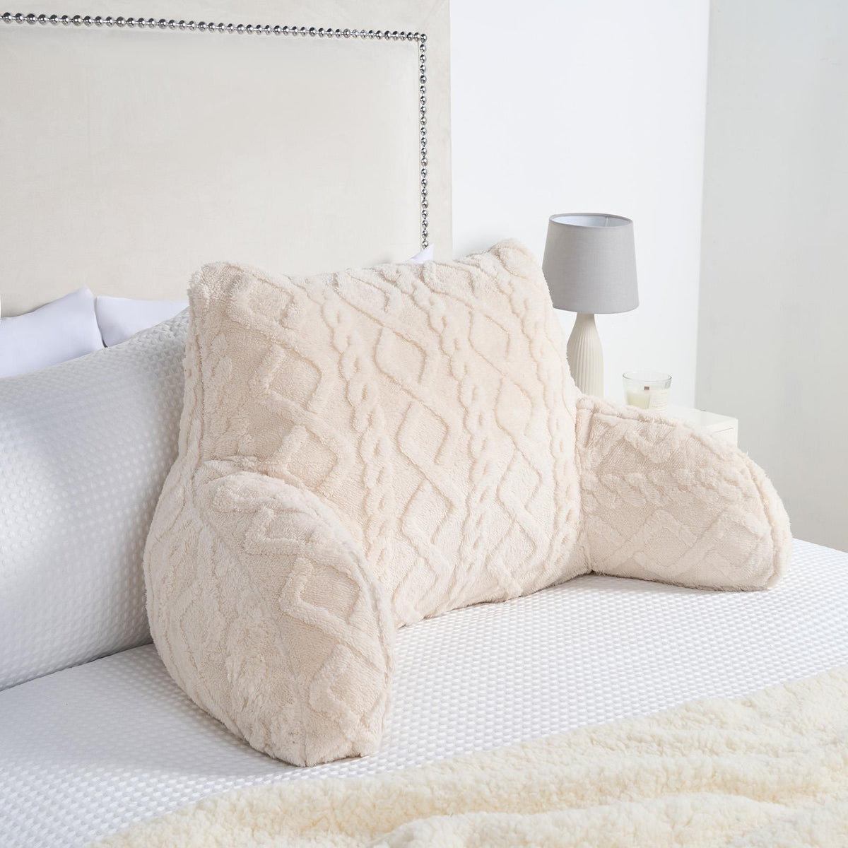 Cuddle Cushion for Adults, Reading Pillow for Bed Sofa Cable Knit - Cream