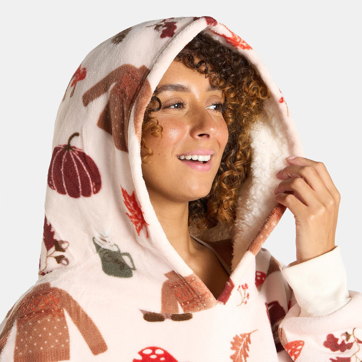 OHS Autumn Hoodie Blanket Extra Long Halloween Sherpa Lined Wearable Throw
