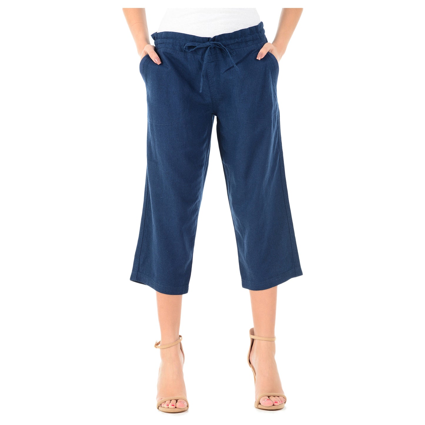 LADIES LINEN 3 QUARTER TROUSER WOMEN CROPPED 3/4 PANTS SUMMER RELAXED FIT SHORTS
