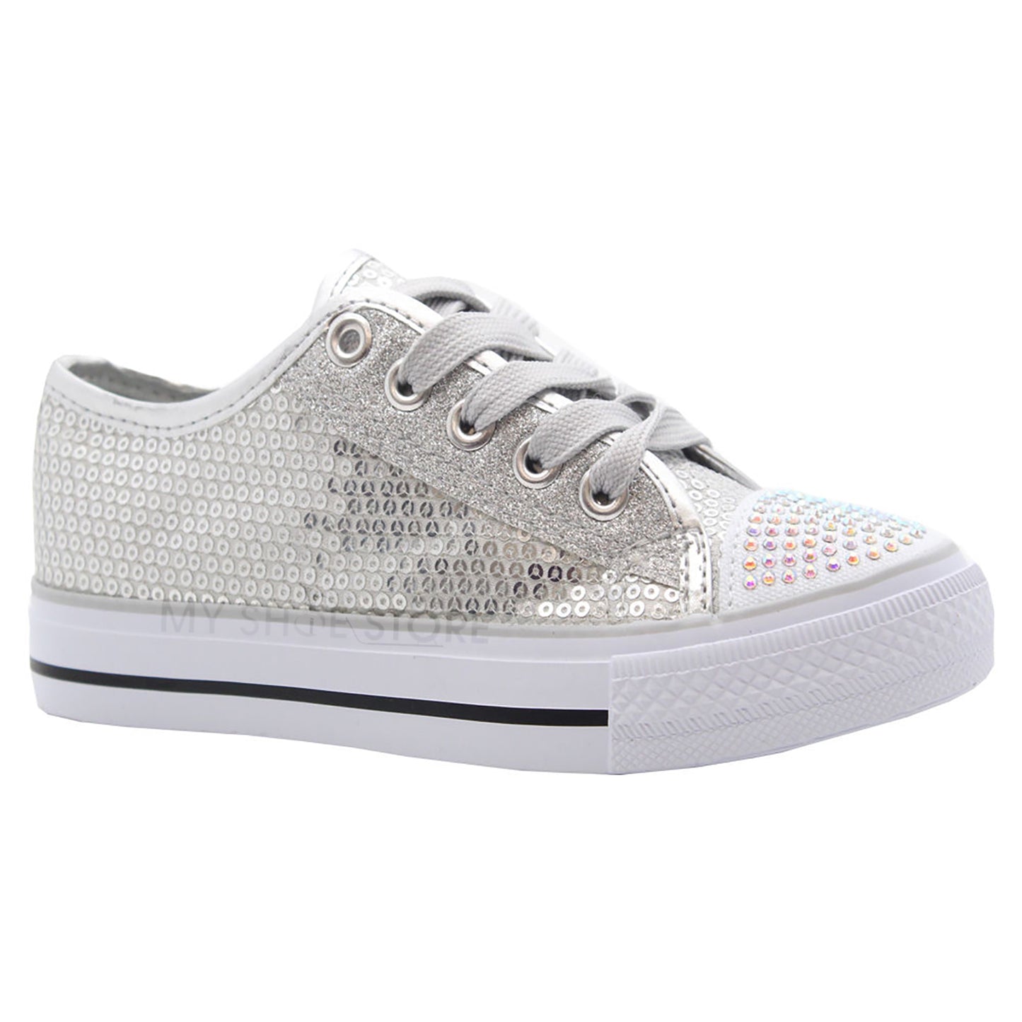 GIRLS DIAMANTE CANVAS SHOES CHILDRENS CASUAL PUMPS PLIMSOLLS SNEAKERS TRAINERS