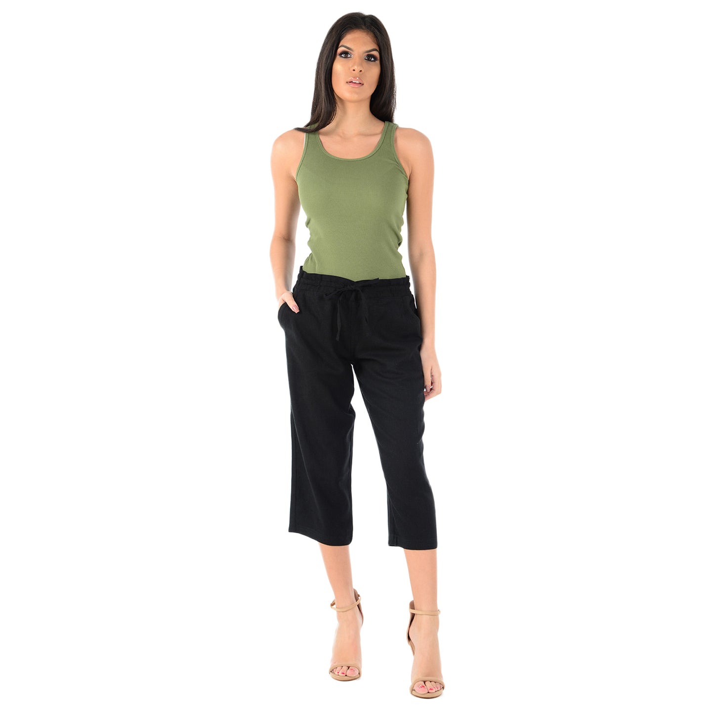 LADIES LINEN 3 QUARTER TROUSER WOMEN CROPPED 3/4 PANTS SUMMER RELAXED FIT SHORTS