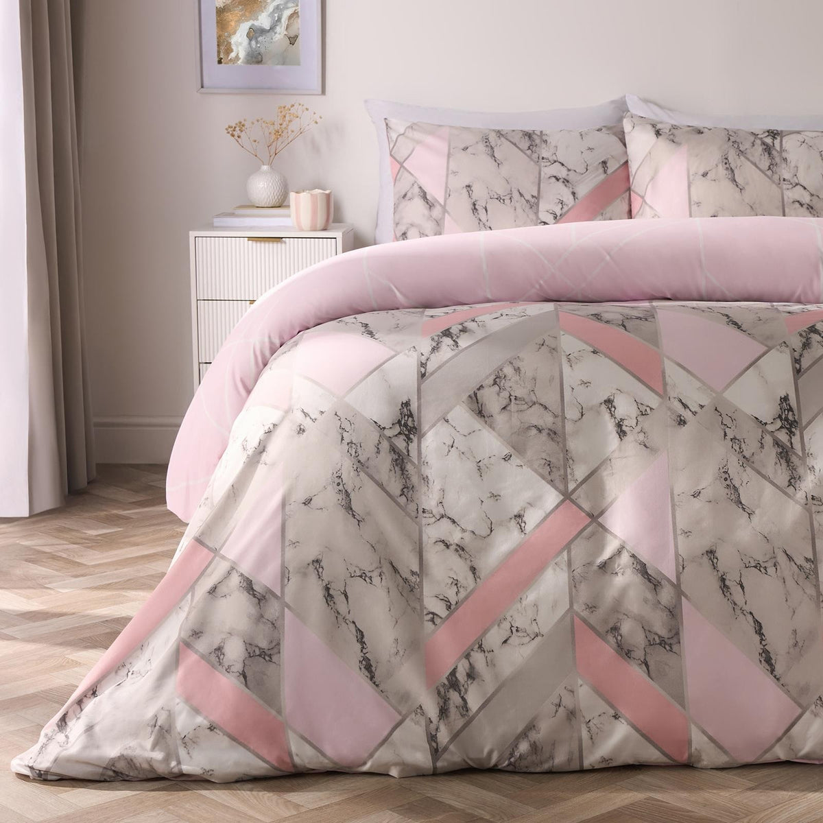 OHS Marble Reversible Duvet Cover Pillowcases Bedding Set Double King