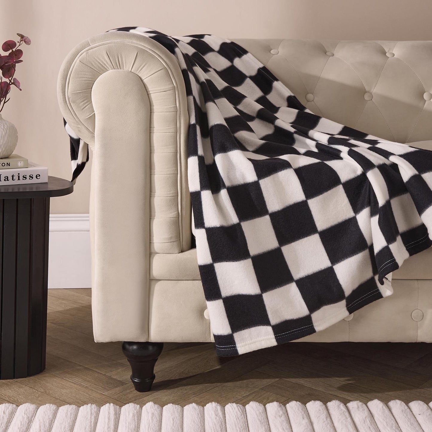 OHS Checkerboard Throw Soft Blanket Polar Fleece Lightweight Bedspread