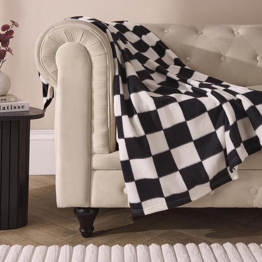 OHS Checkerboard Throw Soft Blanket Polar Fleece Lightweight Bedspread
