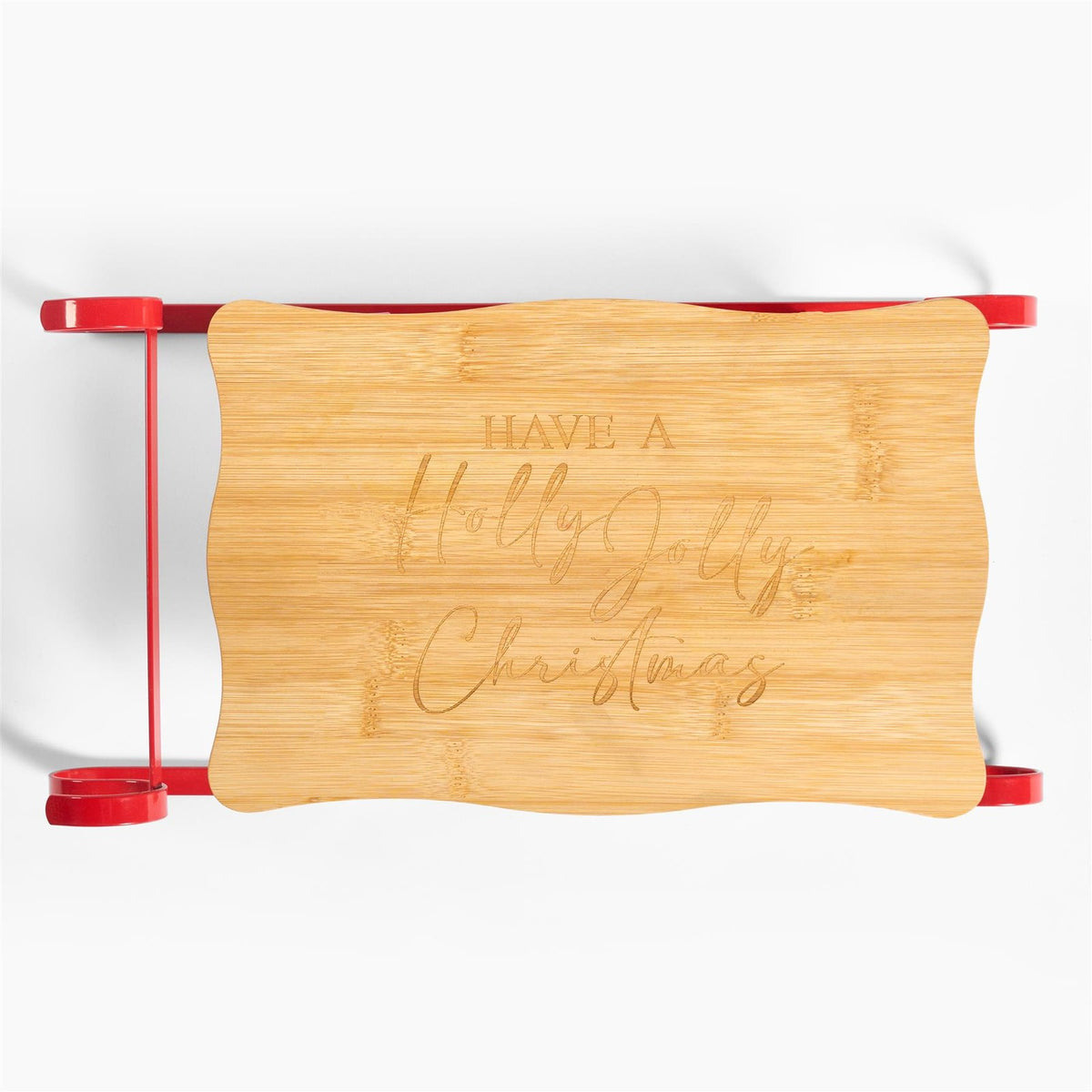 OHS Sleigh Serving Platter Bamboo Festive Xmas Cutting Board with Metal Frame