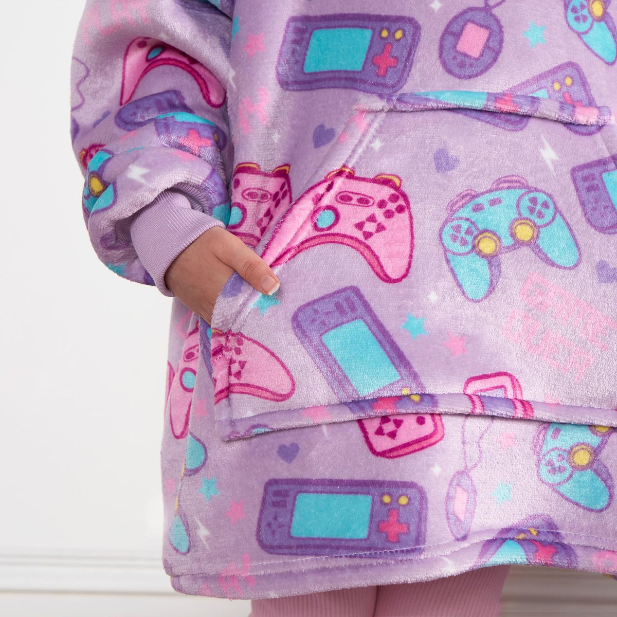 Gaming Hoodie Blanket Sherpa Fleece Throw Sweatshirt Oversized Warm, Lilac