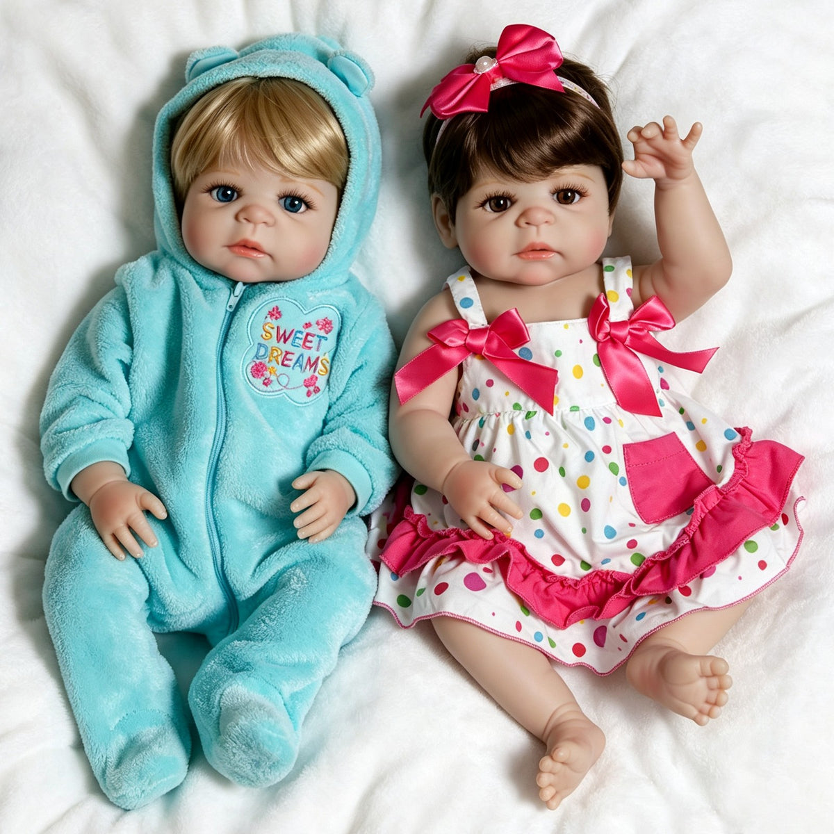 22'' Twins Reborn Baby Dolls Full Body Vinyl Silicone Boy Girl Waterproof Gifts