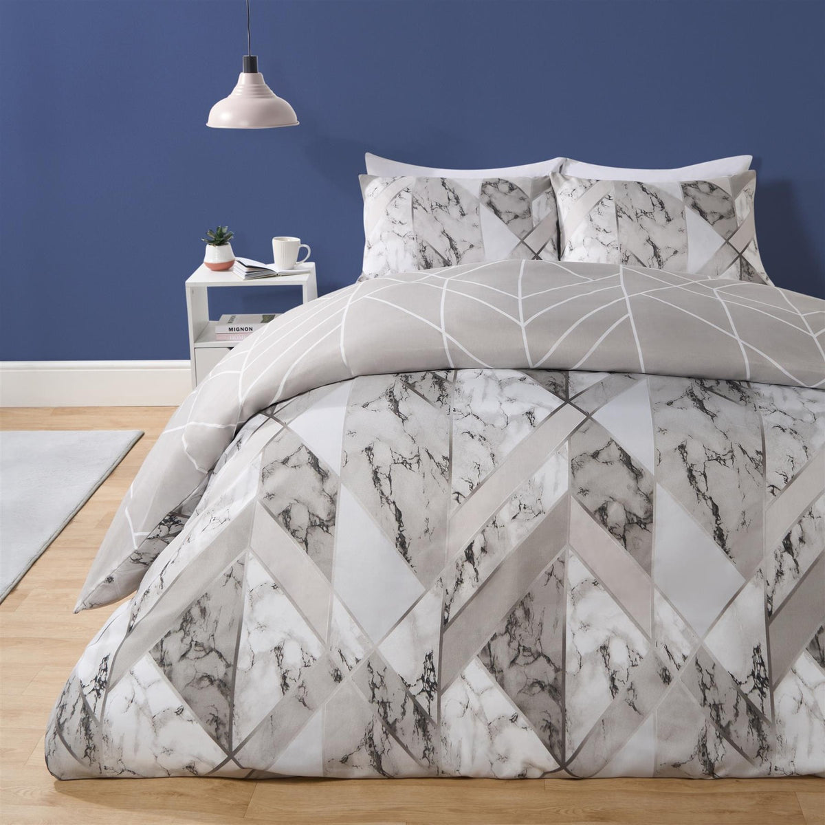 OHS Marble Reversible Duvet Cover Pillowcases Bedding Set Double King