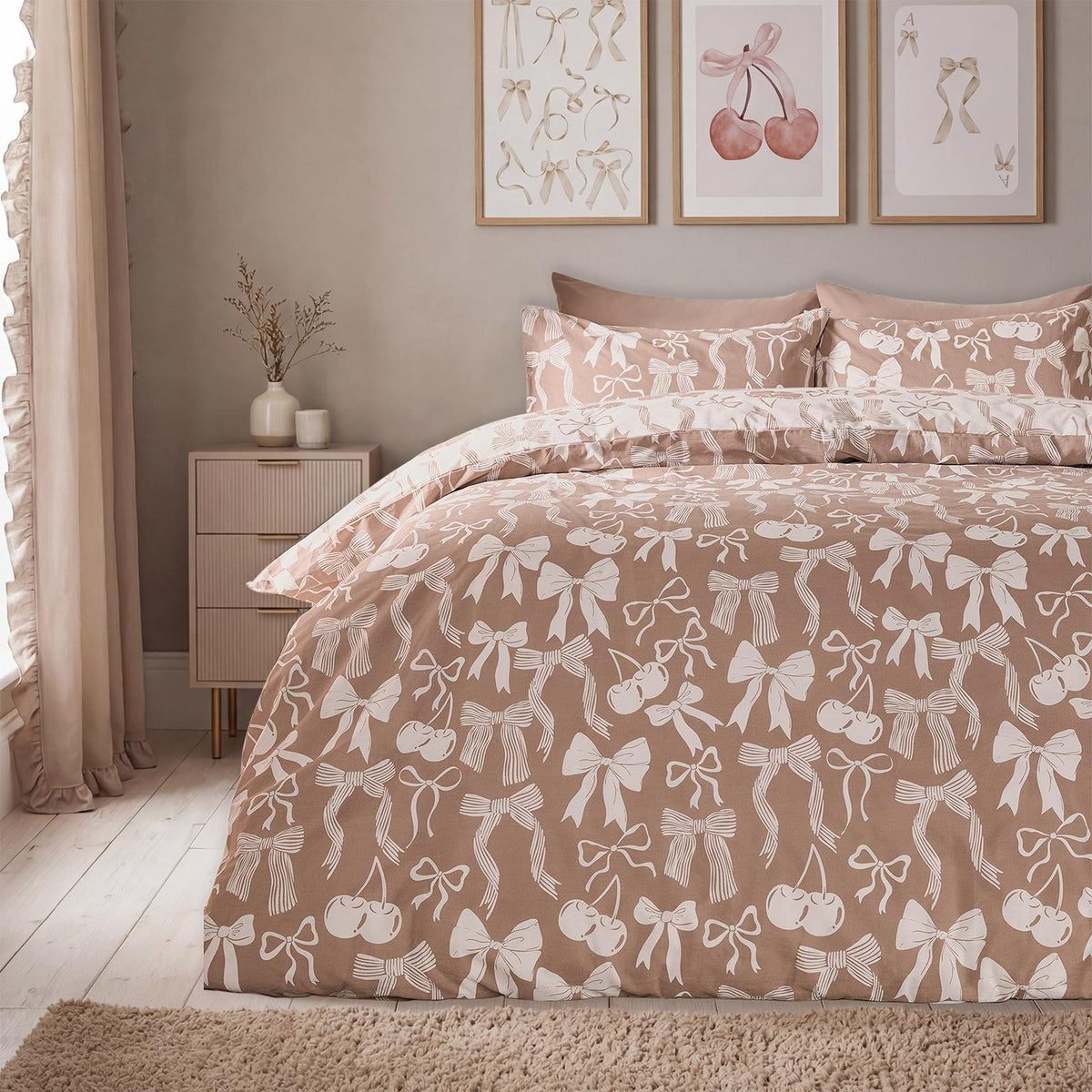 OHS Bow Reversible Duvet Cover Set with Pillowcase Polycotton Microfibre Bedding