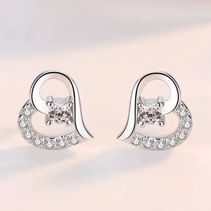 925 Sterling Silver Crystal Heart Stud Earrings Women Girls Jewellery Gift UK