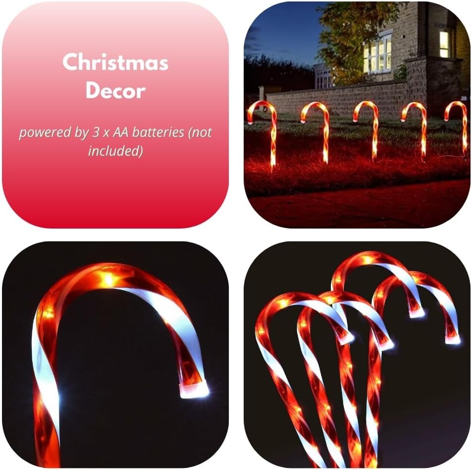6pc Christmas Candy Cane Pathway Lights 30 LED Outdoor Garden Stake Xmas Decor