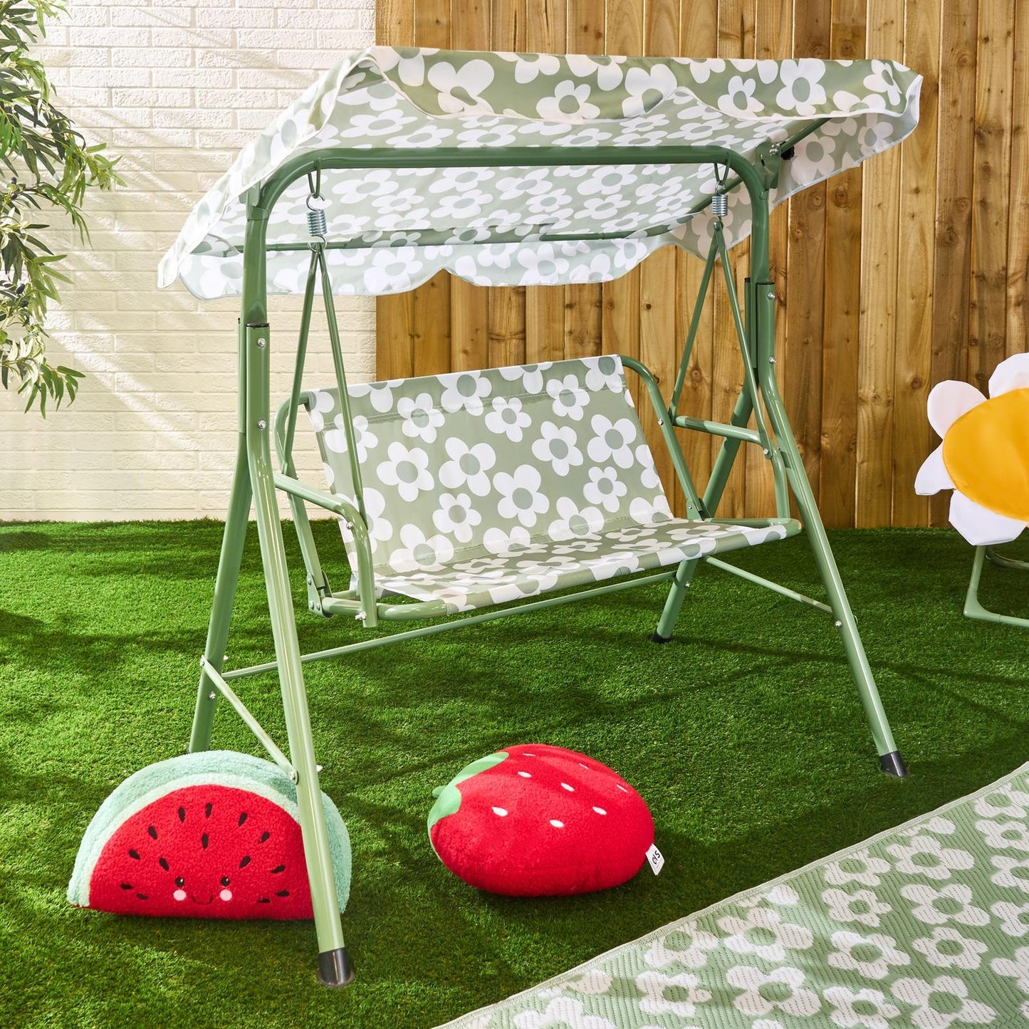 OHS Kids Swing Bench Canopy Daisy 2 Seater Garden Outdoor Patio Play Set